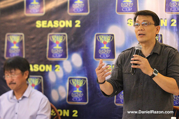 "You will have your respective team that will act as your own reporter," Mr. Public Service Kuya Daniel Razon explains during the UNTV Cup Season 2 press conference held last February 4 at the Dulcinea Restaurant in Quezon City. He urges participating government agencies to create their own news team. (Rey Calinawan Vercide | Photoville International)