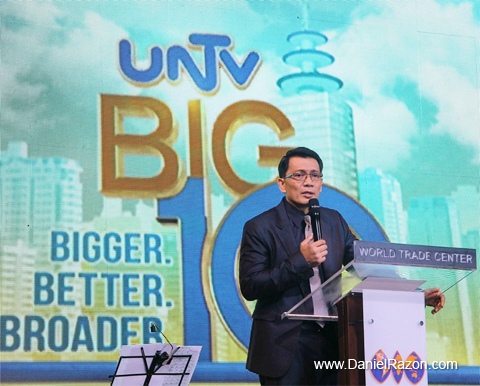 BMPI-UNTV Chairman and CEO Daniel Razon discloses during UNTV’s 10th year celebration that the station is expanding to the fullest. He assures the public that UNTV is living to its thrust as a public service channel. (Photo from Photoville International)