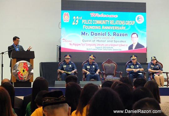 Kuya Daniel Razon serves as the honorary guest speaker at PCRG’s 23rd anniversary event on August 3, 2015 at the PNP Multi-Purpose Hall in Camp Crame, Quezon City. (Photo courtesy of Photoville International)