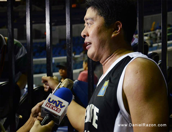 Senate's Kenneth Duremdes in an interview after the opening match between the Defenders and the HOR Solons. Duremdes was the game’s best player with 36 points and 8 assists.  (Madelyn Milana / Photoville International)