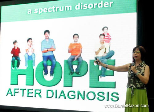Ms. Erlinda "Dang" Uy-Koe, Chair Emeritus of the Autism Society of the Philippines encourages parents having children with autism to participate in the autism awareness drive. (Photo by Photoville International)