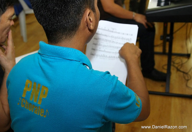 The PNP Chorale and AFP Combo rehearse their song presentation for Songs for Heroes 2 set today at the SM Mall of Asia Arena. (Photo courtesy of Photoville International)